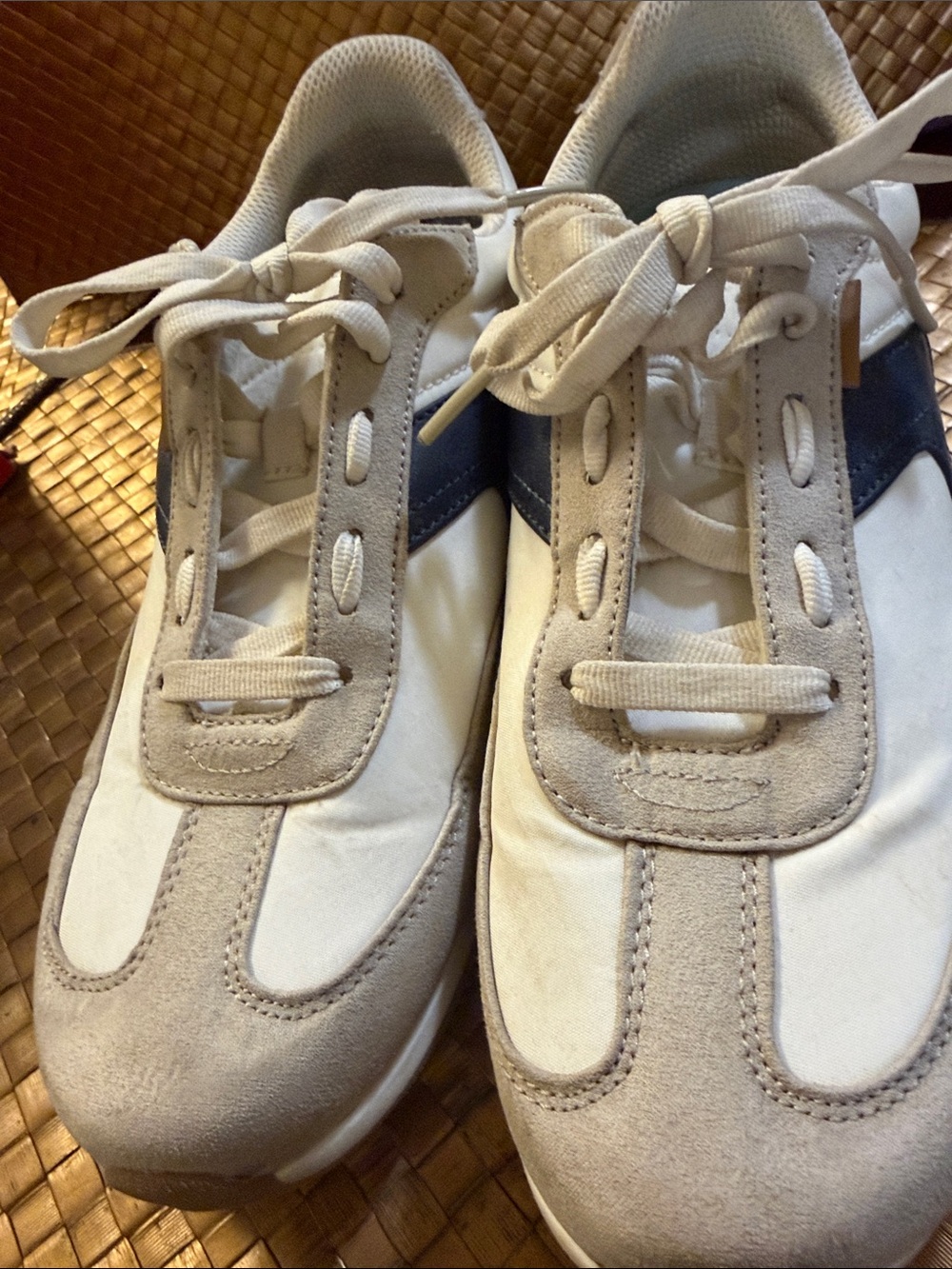 Dr. Scholl's White and Navy Kids Sneakers